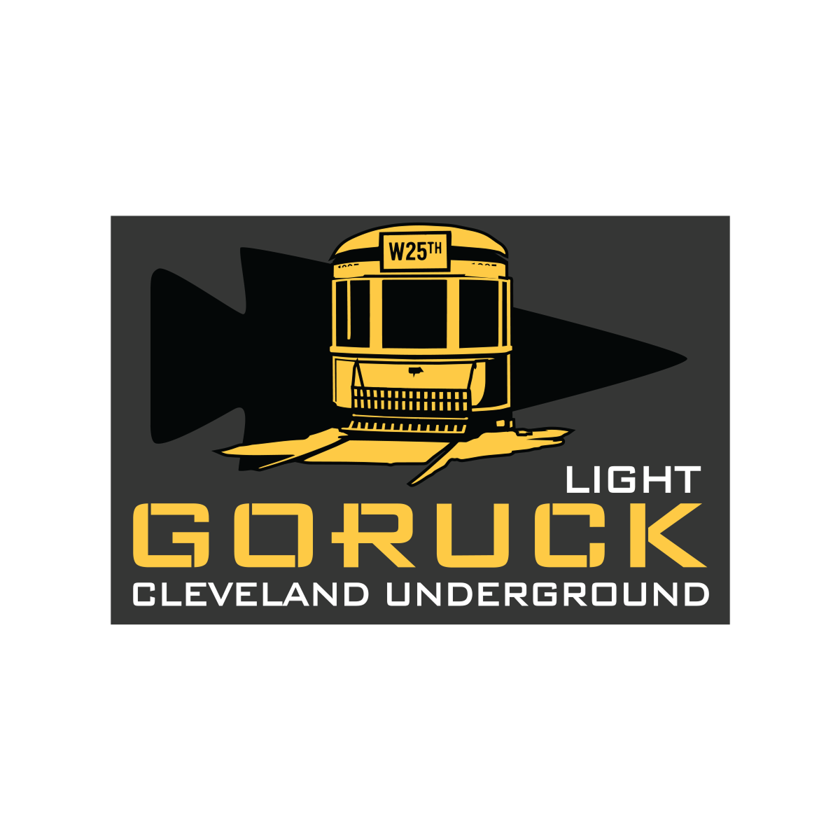 Logo featuring a streetcar, arrowhead, and 