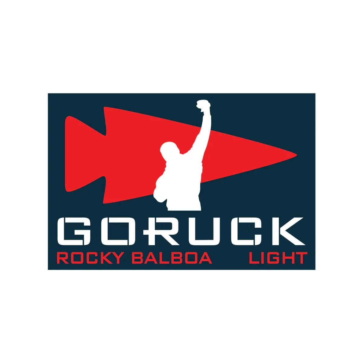GORUCK Rocky Balboa Light logo with red arrowhead and triumphant figure silhouette