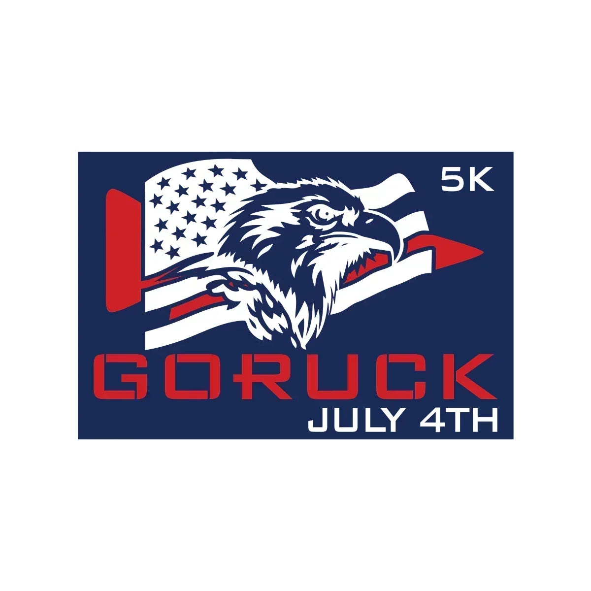 GORUCK July 4th 5K logo with American flag and eagle, patriotic rucking event graphic