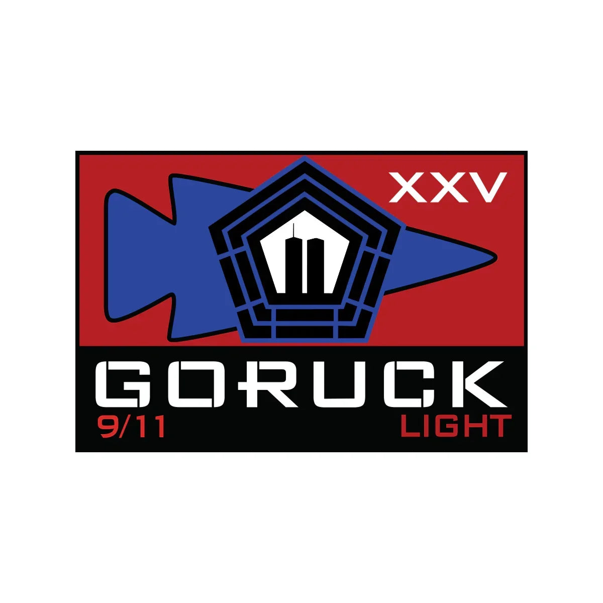 GORUCK Light 9/11 patch design featuring Pentagon and twin towers on red and blue background