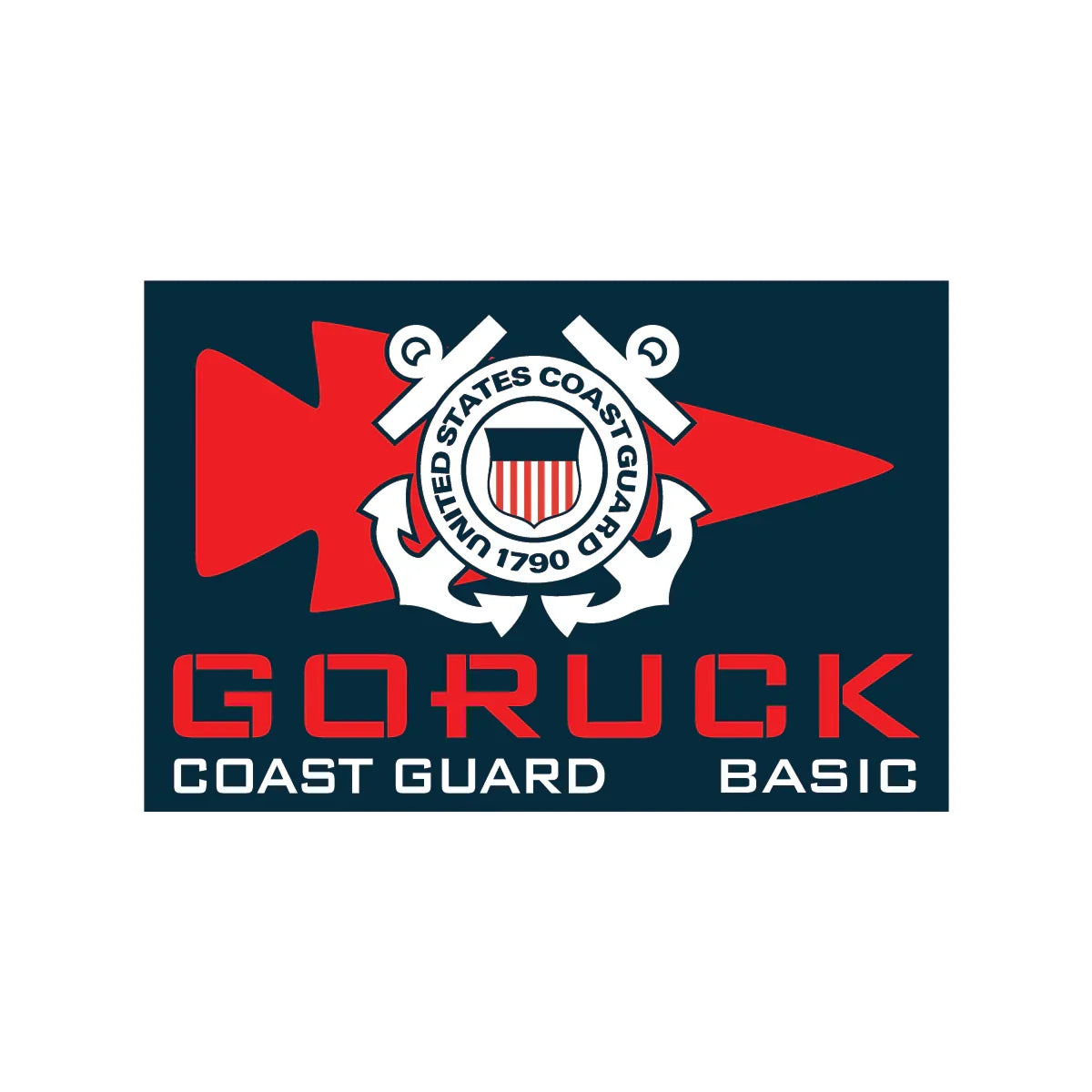 GORUCK Coast Guard Basic logo with Coast Guard emblem on red arrow, tough rucking gear branding.