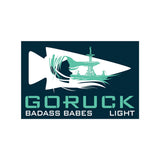 GORUCK Badass Babes Light logo with arrowhead, woman's silhouette, and fountain illustration