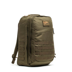 The GR2 - Cordura in olive green features multiple zippers, MOLLE webbing, and a top handle. Stands upright and is ideal as a carry-on travel bag.