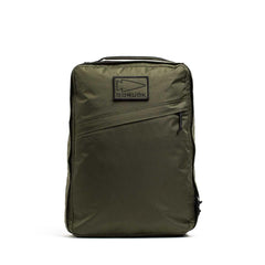 GORUCK dark green XPAC rucksack with logo patch, angled front zipper, minimalist design