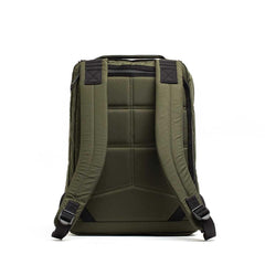 GORUCK dark green rucksack backpack back view with padded straps and rugged design