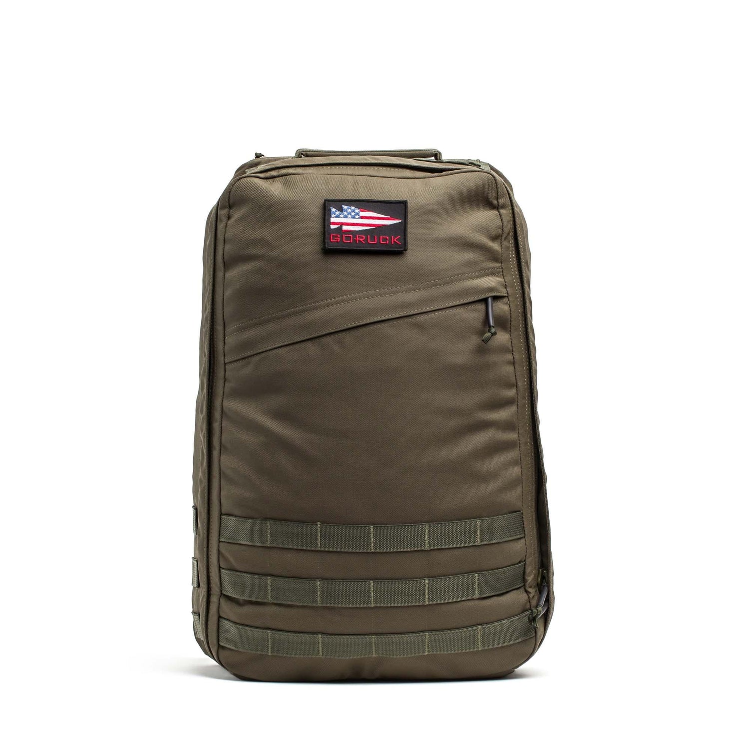 GORUCK GR1 Classic 26L Ranger Green backpack with patch and MOLLE webbing, front view