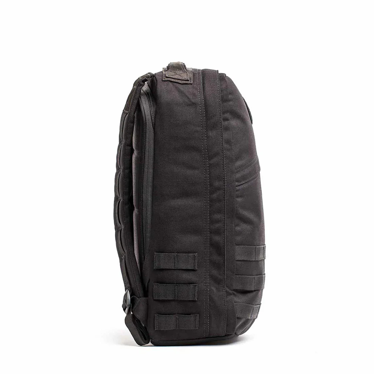 GORUCK GR1 USA Throwback 21L black rucksack side view with MOLLE webbing