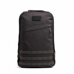 GORUCK GR1 black rucksack backpack with MOLLE webbing and top handle, front view