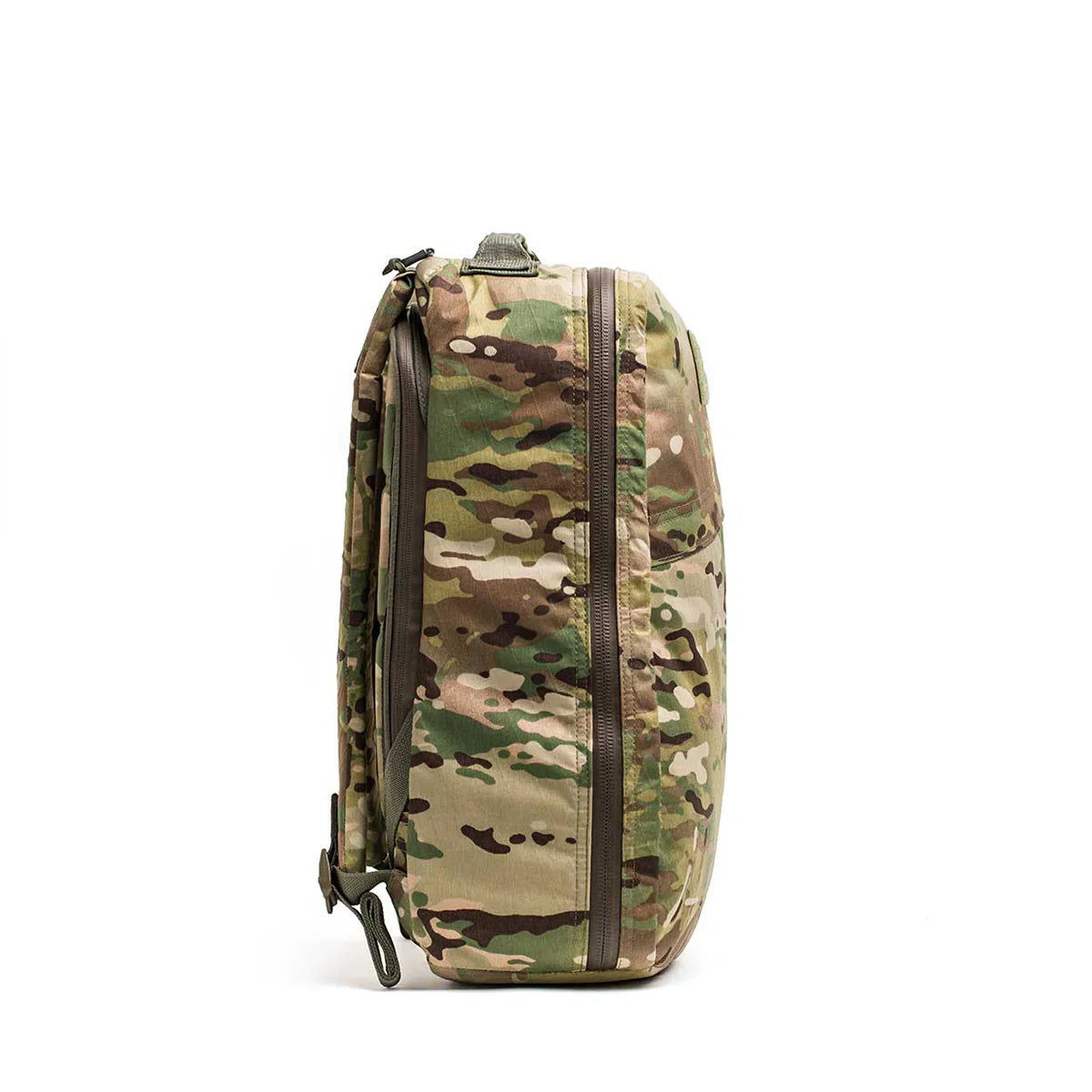 GORUCK GR1 21L XPAC Multicam backpack side view, tough camo rucking gear on white background