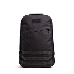 GORUCK GR1 26L black rucksack with top stash pocket and rugged MOLLE webbing front view