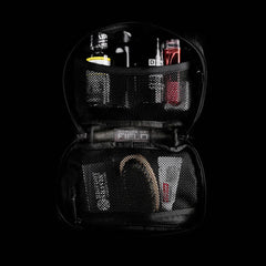 GORUCK GR1 Field Pocket Black Multicam open with gear organized in mesh pockets