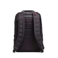 GORUCK black rucksack, 26L, rugged padded straps, durable design, back view on white background