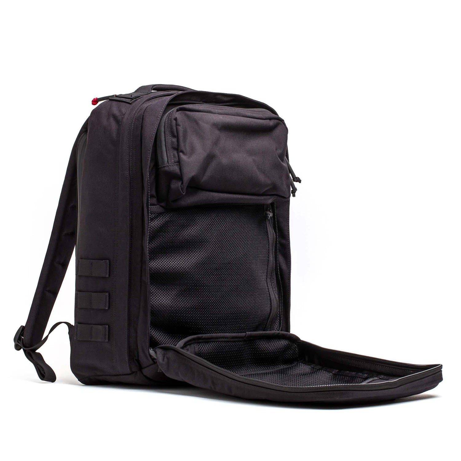 GORUCK GR2 26L black rucksack open, showing durable compartments and rugged design