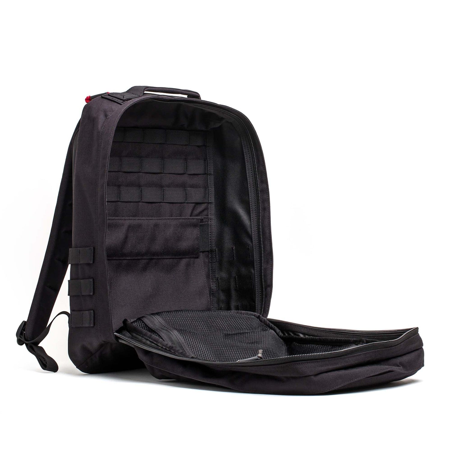 GORUCK black 26L rucksack with open main compartment and internal pockets