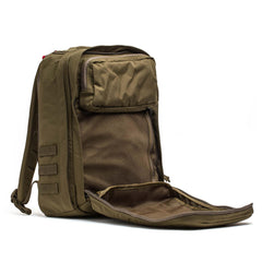 GORUCK Ranger Green 26L rucksack open to show spacious interior and mesh pockets