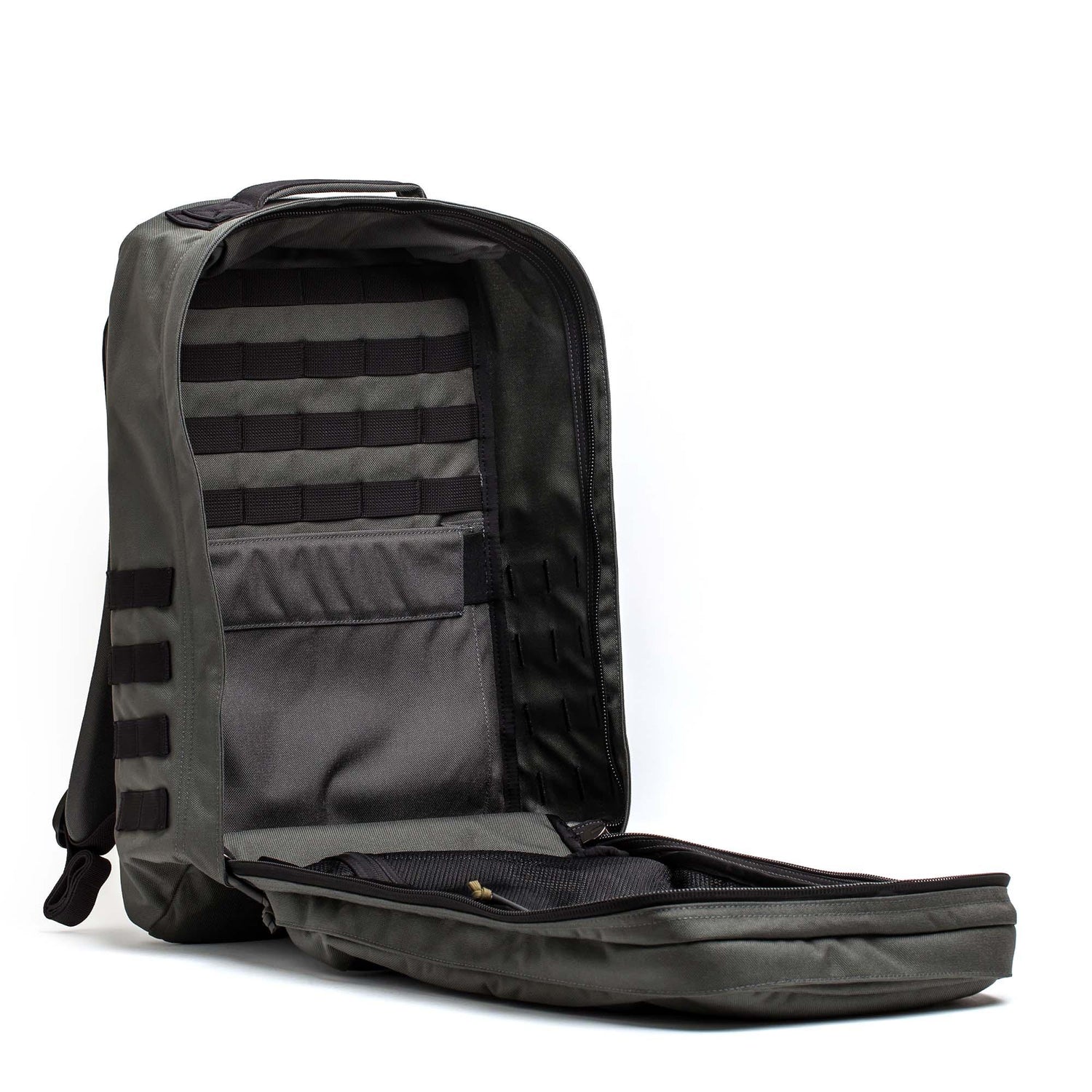 GORUCK GR2 34L Armor Grey Black 1000D rugged open backpack with internal MOLLE webbing