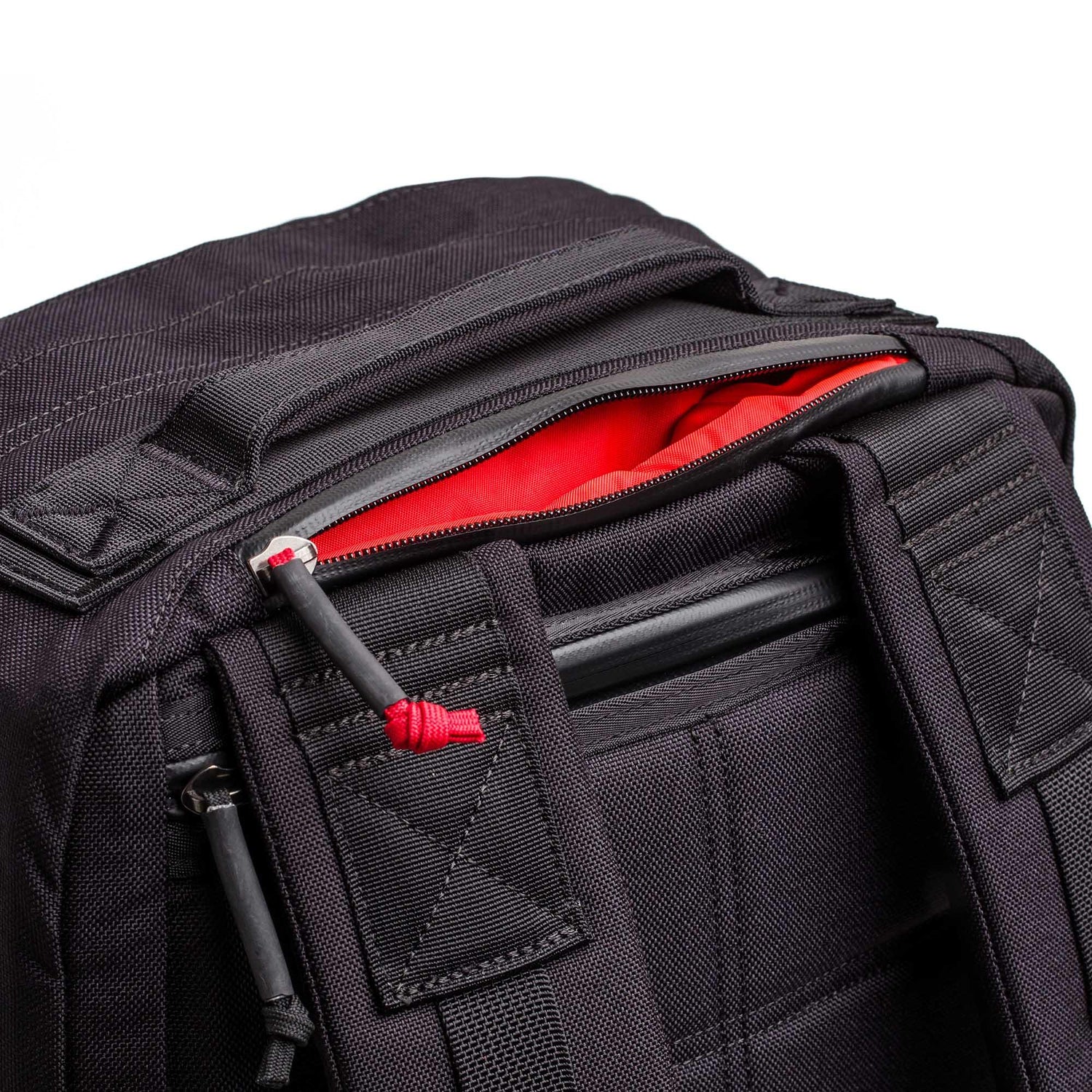 GORUCK GR2 34L black rucksack with durable 1000D Cordura fabric and red interior