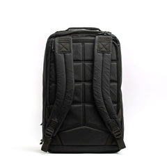 GORUCK black rucksack backpack with padded straps and reinforced back panel on white background