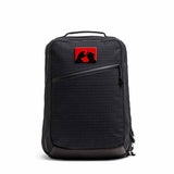 GORUCK black rucksack with red samurai patch, durable and tactical gear for rucking