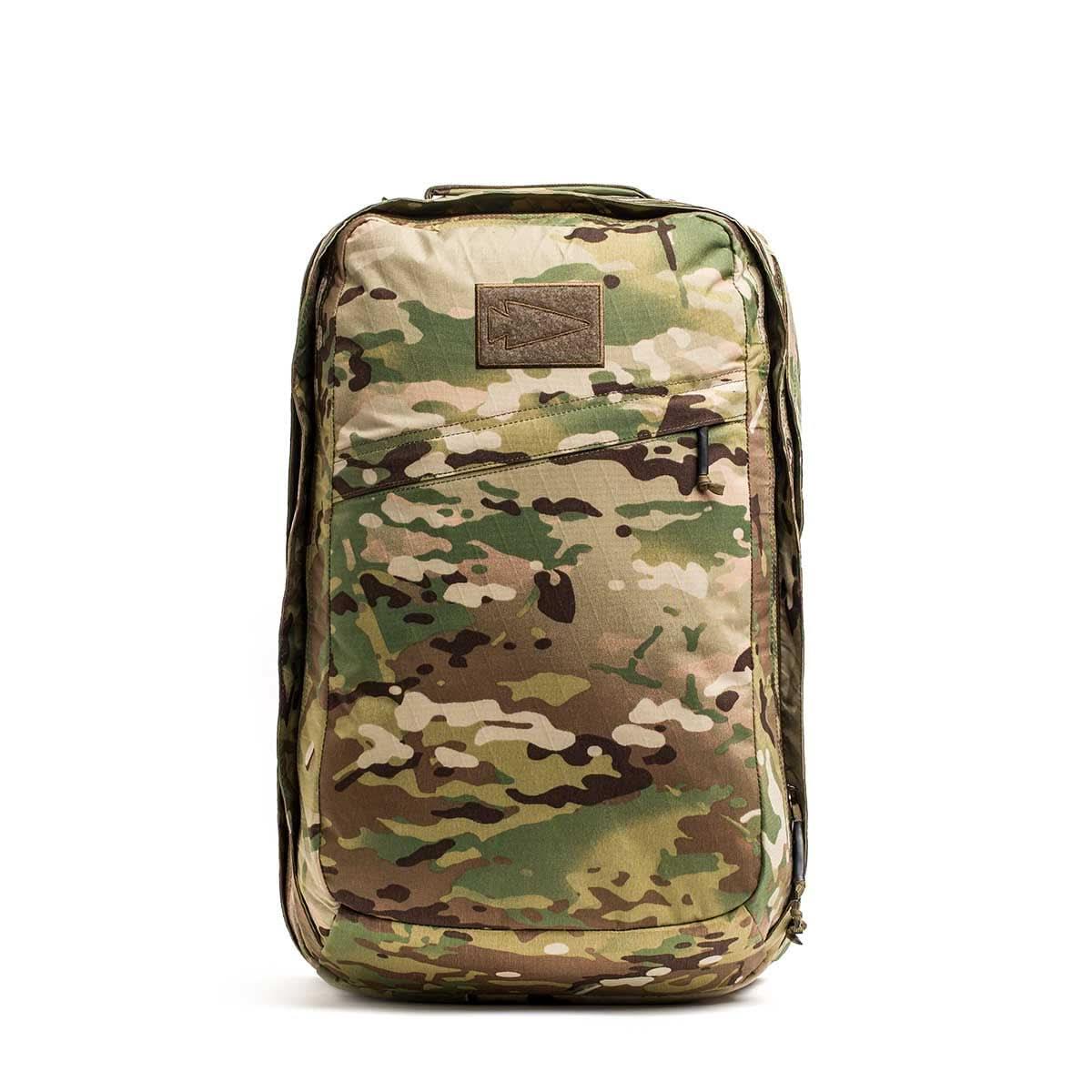 GORUCK GR2 34L XV Multicam backpack with front stash pocket, rugged camo rucking gear