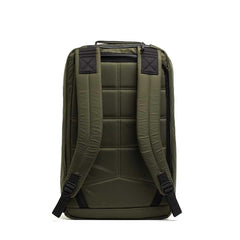 GORUCK GR2 34L rucksack in dark green with padded straps and rear stash pocket, back view