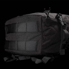 GORUCK black rucksack close-up showing rugged MOLLE webbing and durable straps