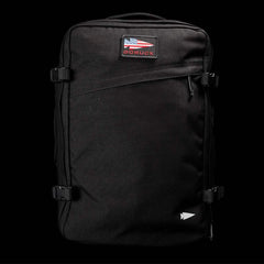 GORUCK GR3 black rucksack with American flag patch, durable rucking backpack on black background
