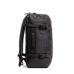 GORUCK black rucksack backpack with side handle and compression straps, side view