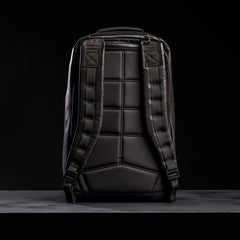 GORUCK black rucksack back view with padded straps and reinforced stitching on black background