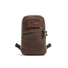GORUCK Heritage Grenade pouch in dark oak, rugged brown canvas with leather patch logo