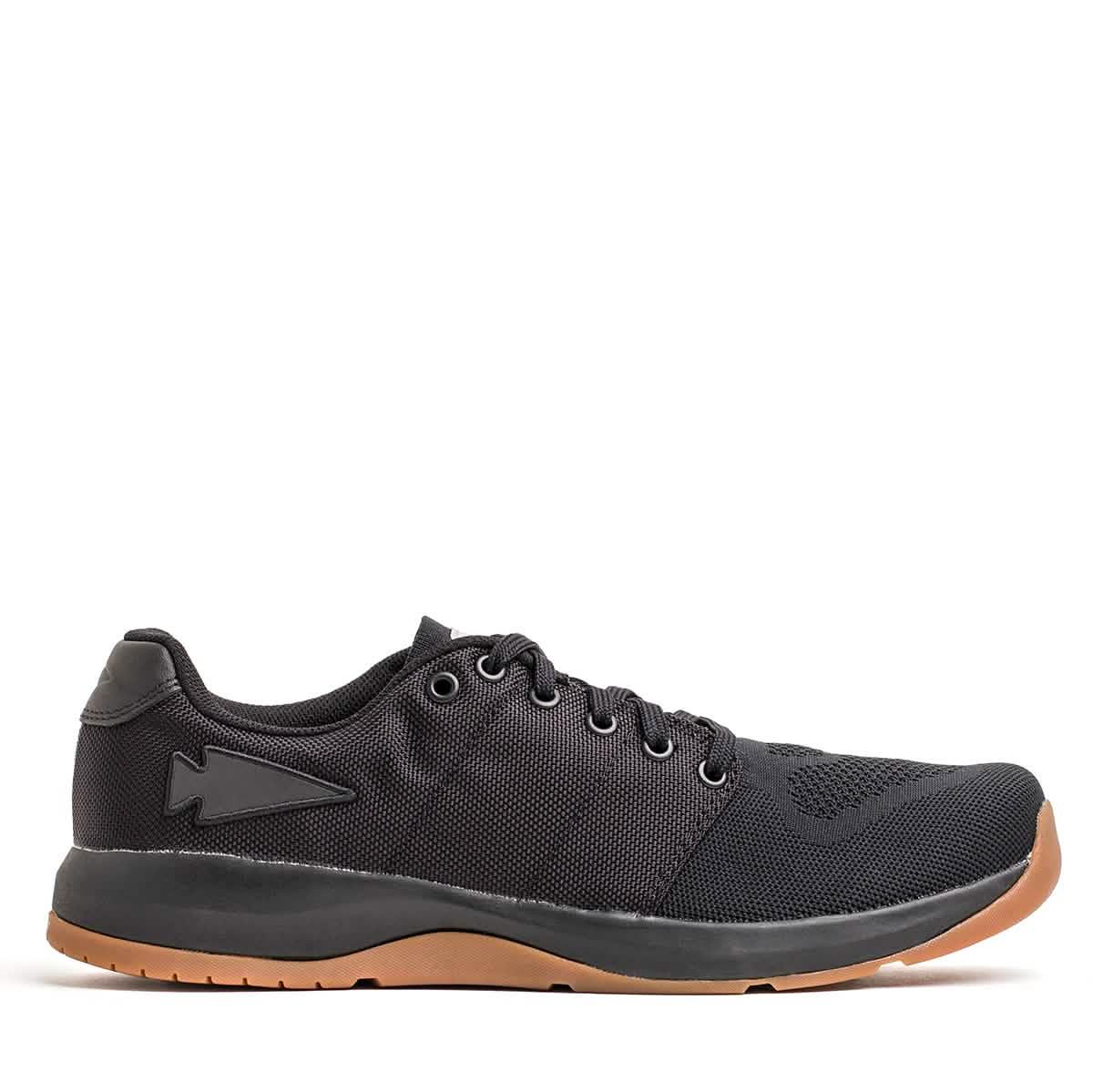 GORUCK ballistic black rucking shoe with gum sole on white background