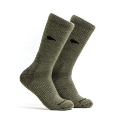 GORUCK ranger green long crew Merino wool socks on white background