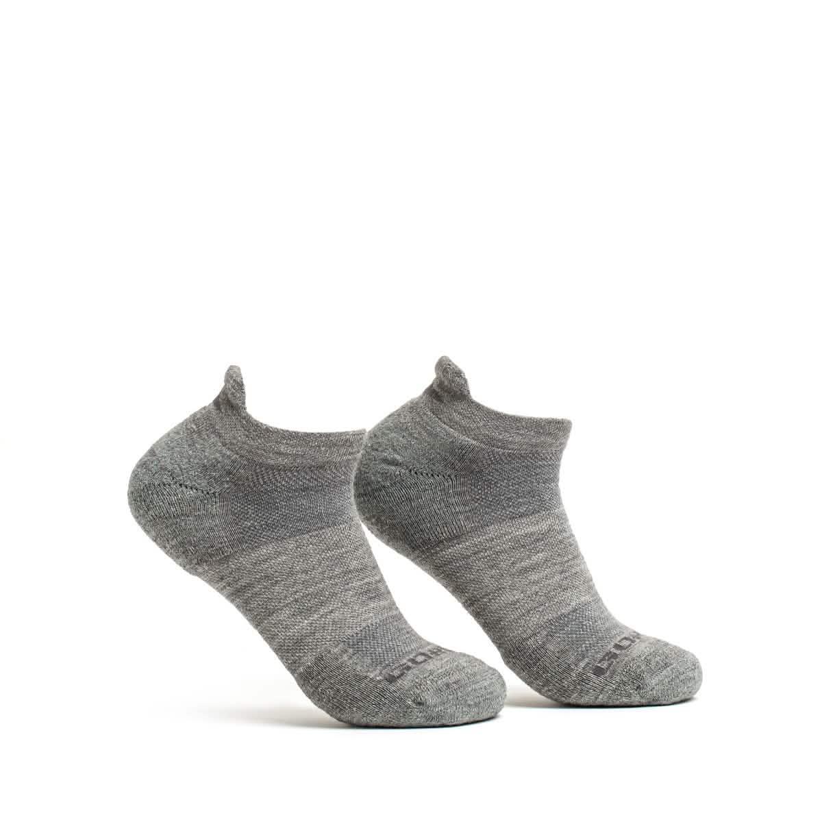 GORUCK charcoal gray no-show merino wool ankle socks on white background