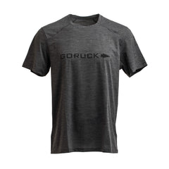 GORUCK men's dark grey performance tee, size L, short sleeve, Vietnam made, front view
