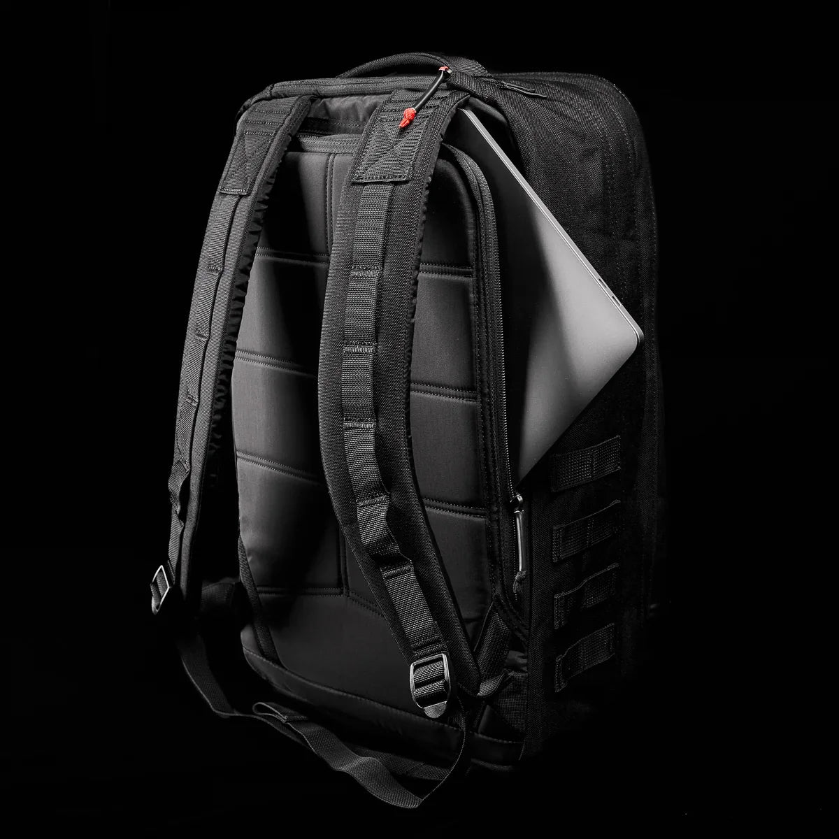 GORUCK black rucksack with padded laptop compartment on black background