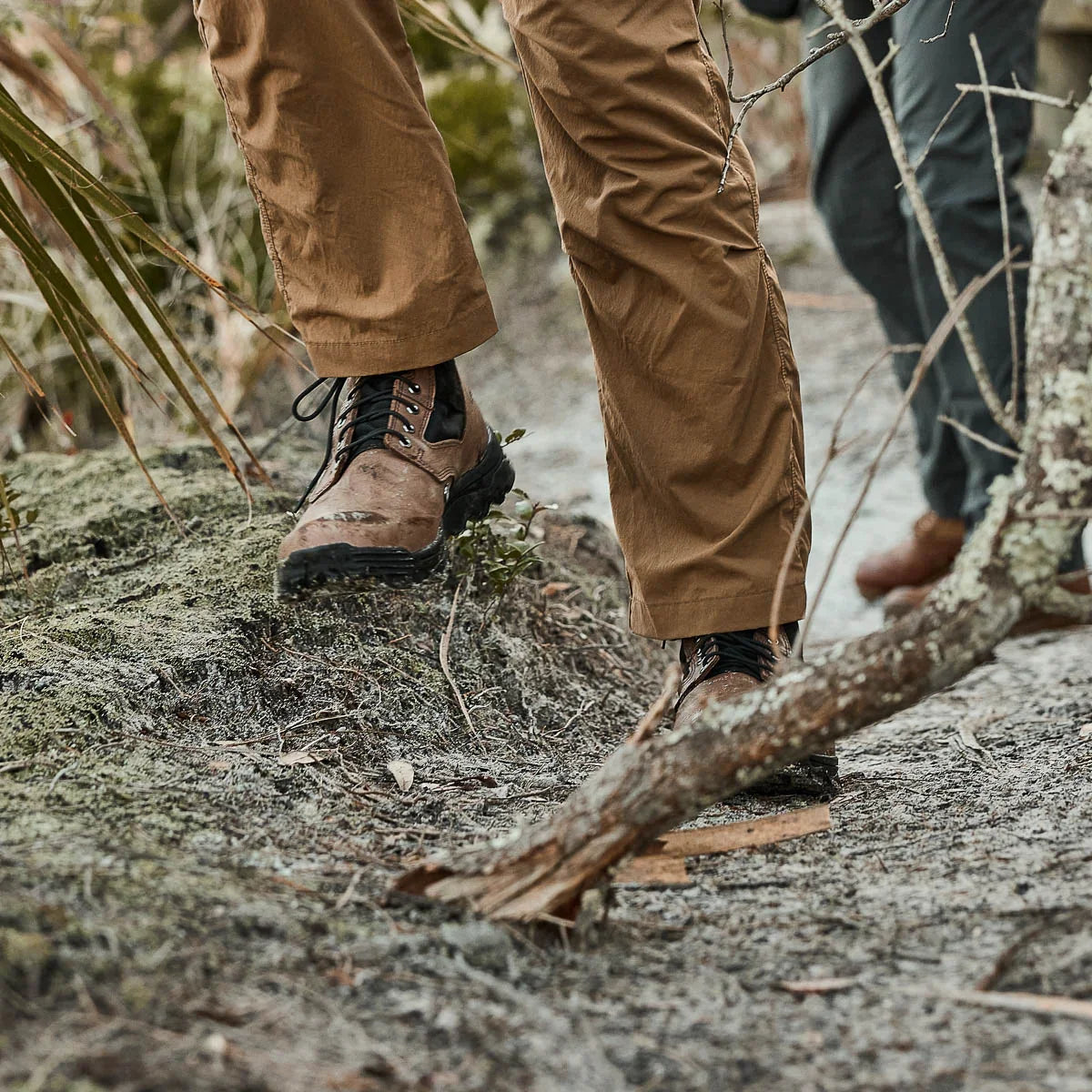 GORUCK rucking boots and durable pants on a rugged outdoor trail
