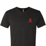 GORUCK Know Thyself t-shirt in black with red skull and crossbones logo on chest