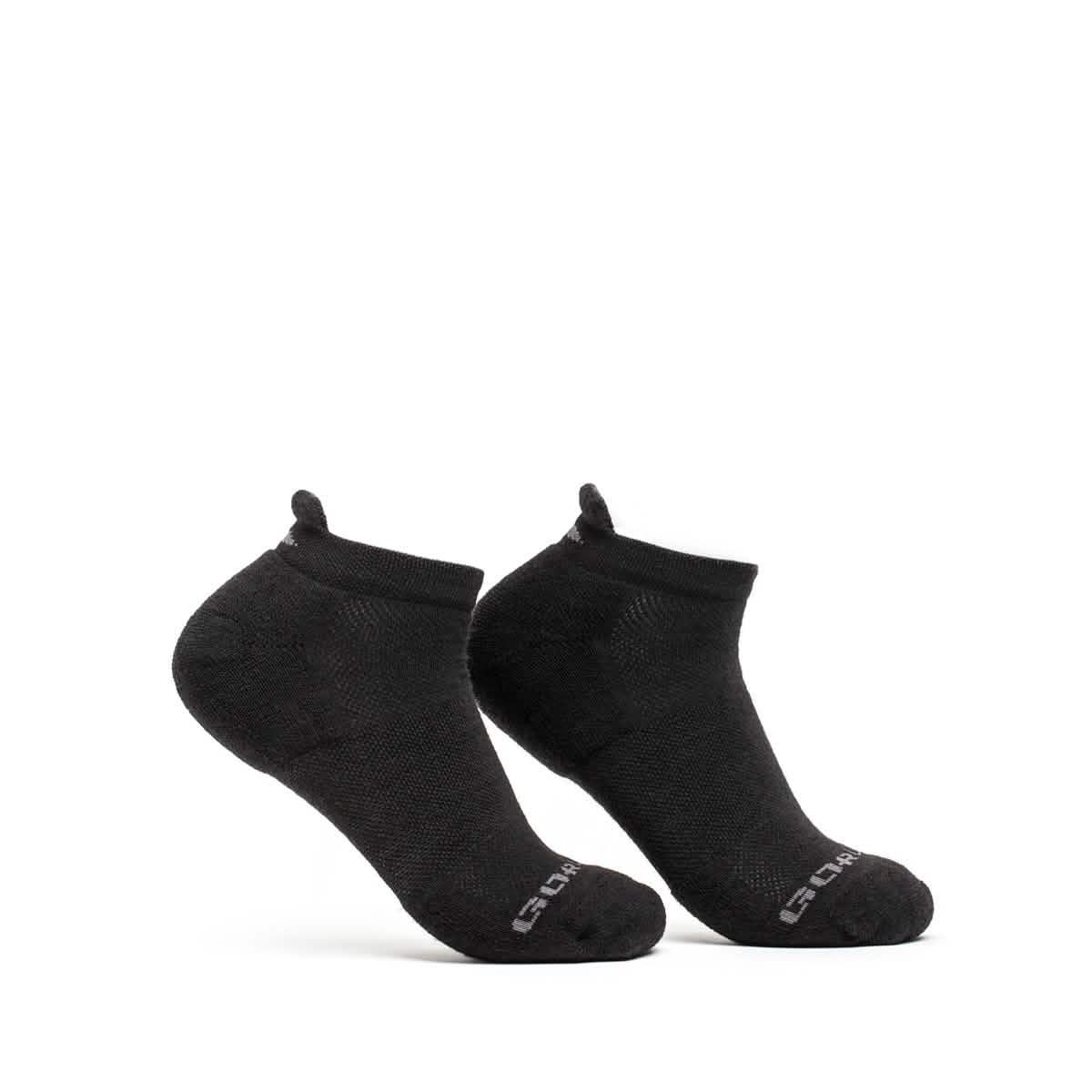 GORUCK black ankle merino socks pair on white background, performance rucking gear
