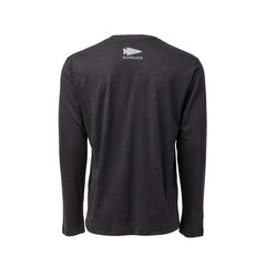 Back view of the Men's DFQ Long Sleeve - Tri-BlendX in dark gray, featuring premium tri-blend fabric and a small "GORUCK" logo near the neckline.