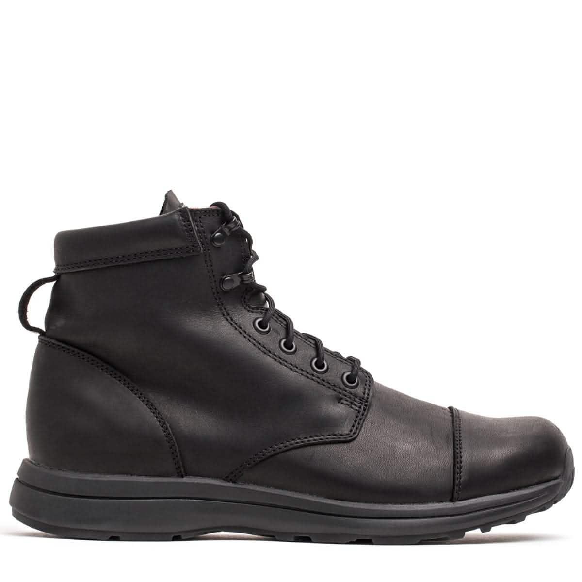 GORUCK black leather rucking boot with rugged sole, side profile on white background