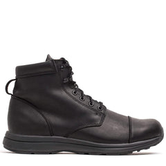 GORUCK black leather rucking boot with rugged sole, side profile on white background