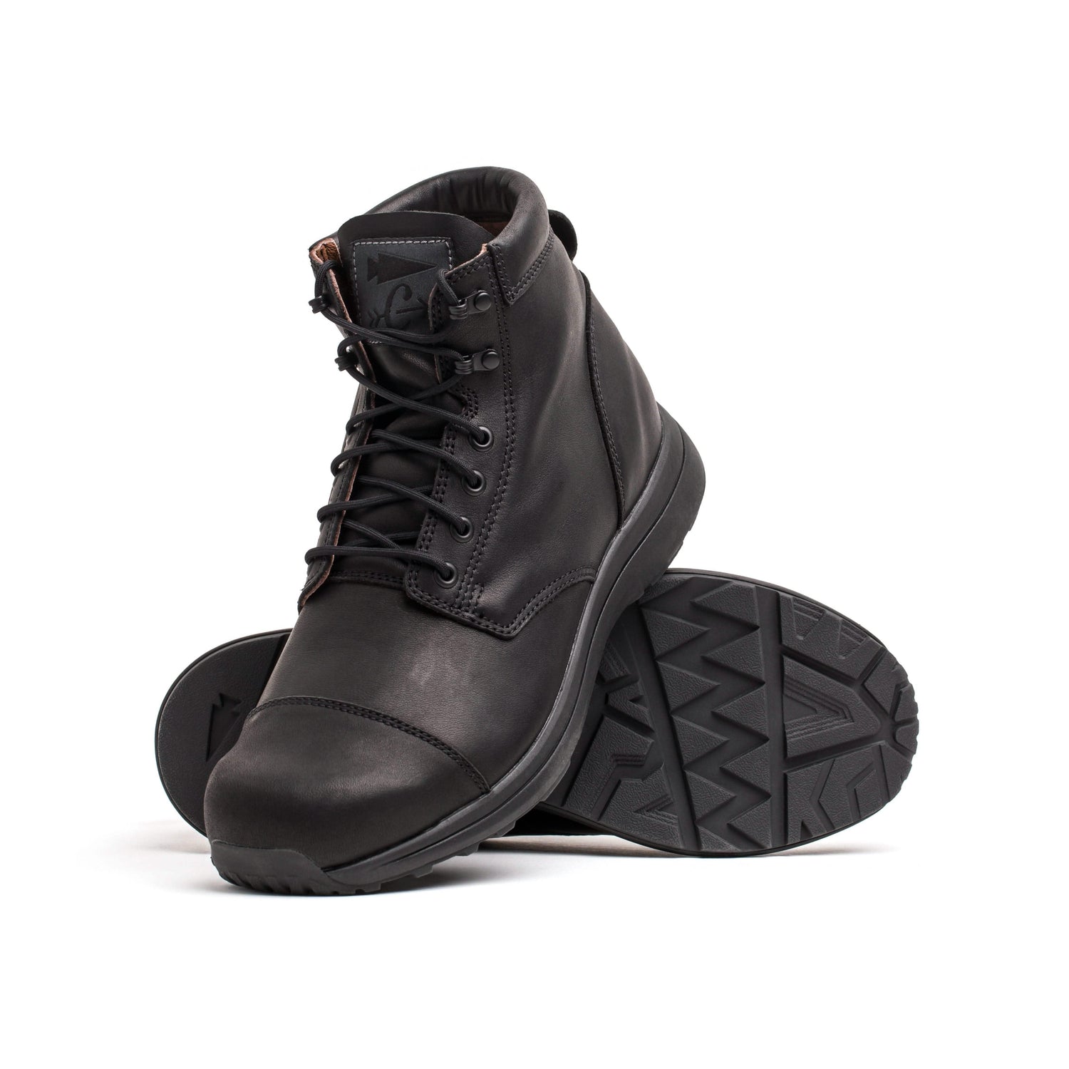 GORUCK MACV-1 black leather rucking boots with rugged sole, shown on white background