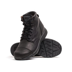 GORUCK MACV-1 black leather rucking boots with rugged sole, shown on white background