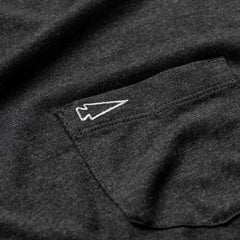 GORUCK men's black triblend long sleeve shirt pocket with white spearhead outline embroidery
