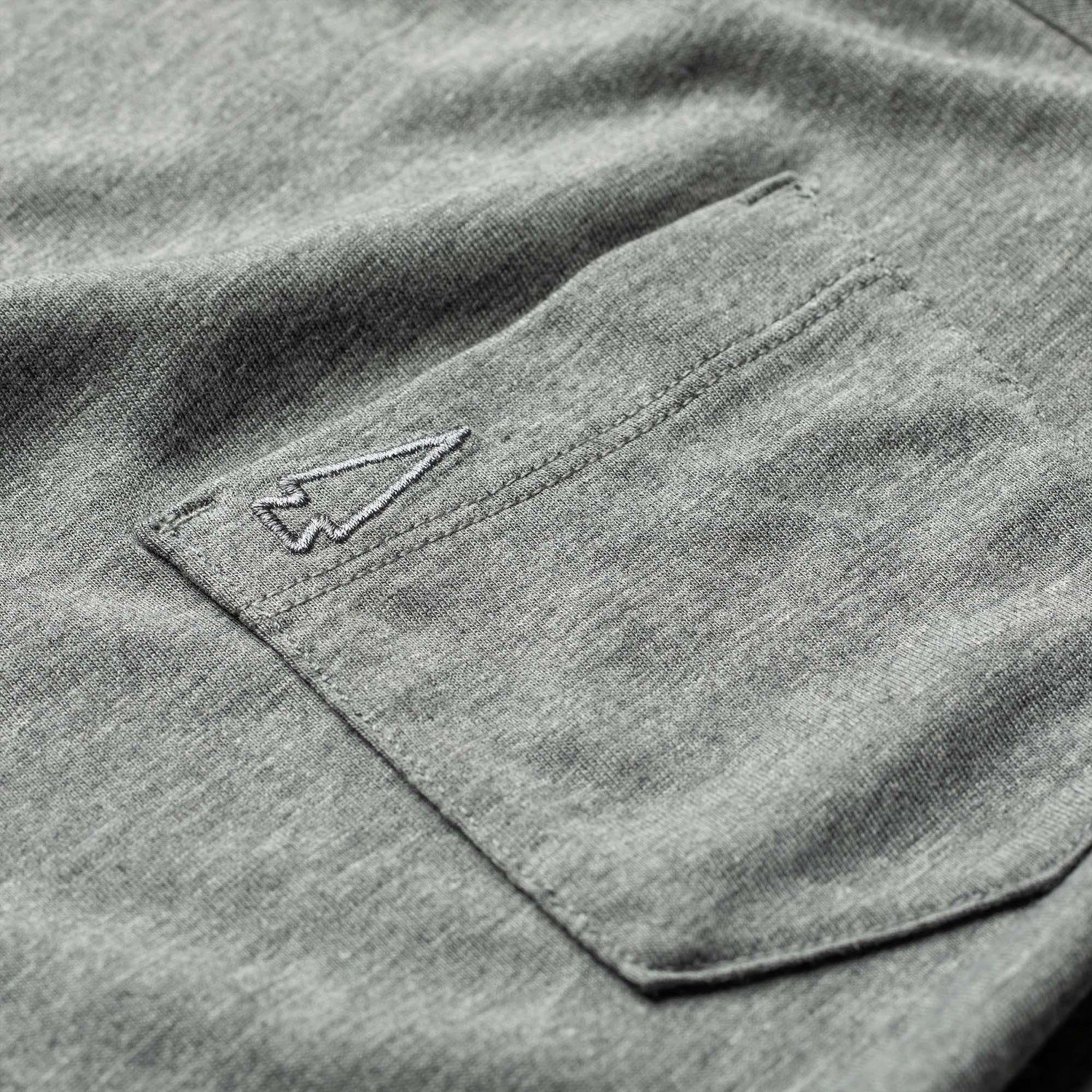GORUCK men's heather grey long sleeve triblend shirt chest pocket with spearhead embroidery