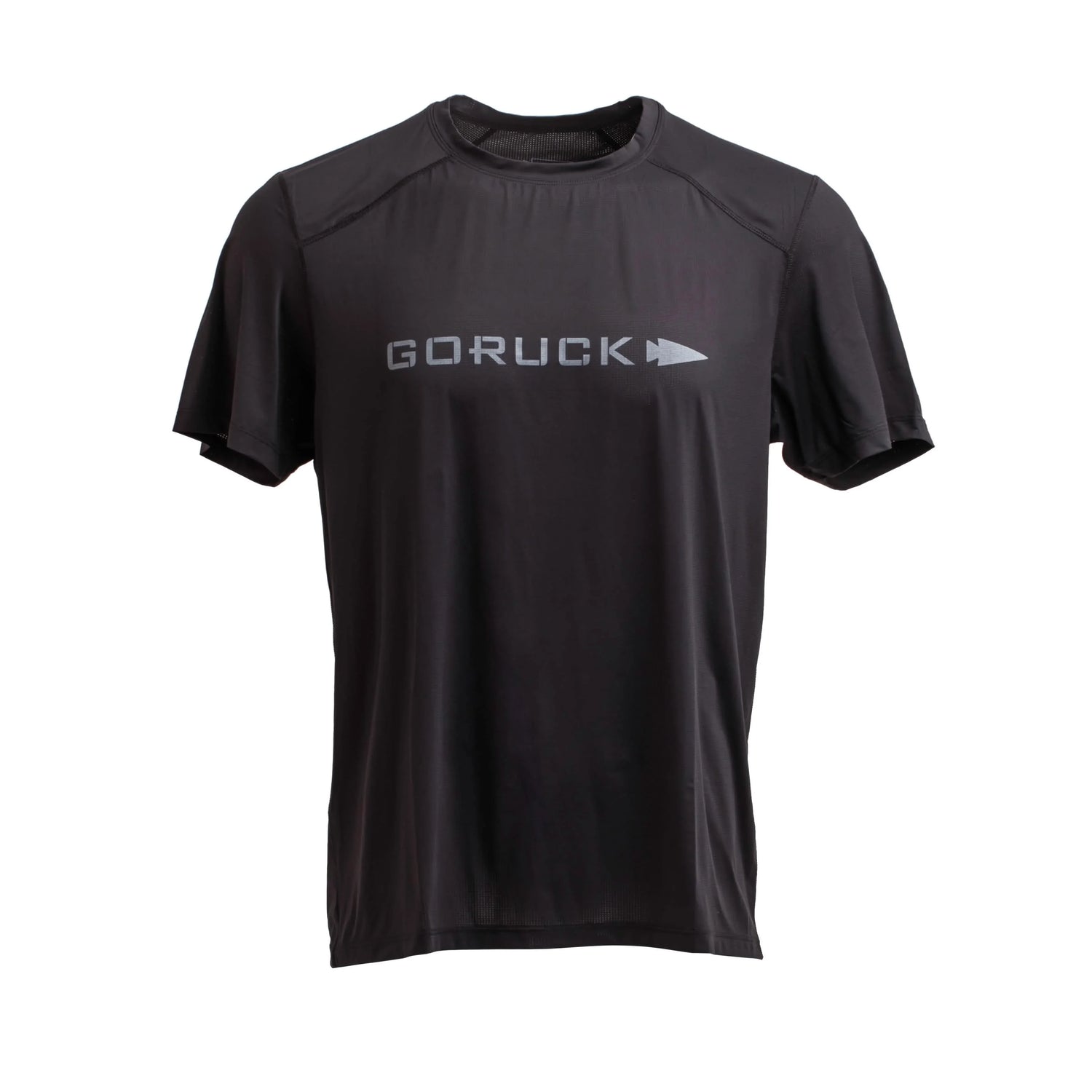 GORUCK men's black performance tee, size L, with logo, moisture-wicking athletic shirt