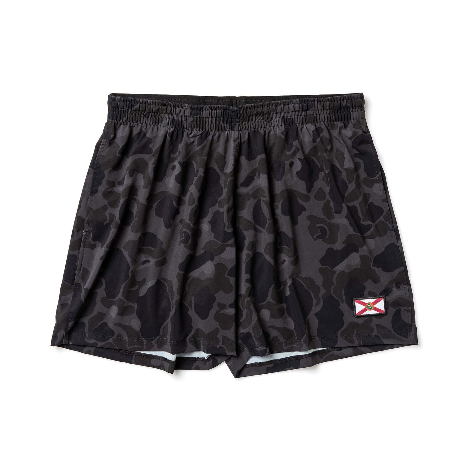 GORUCK men's black frogskin camo training shorts with Florida flag patch, size L