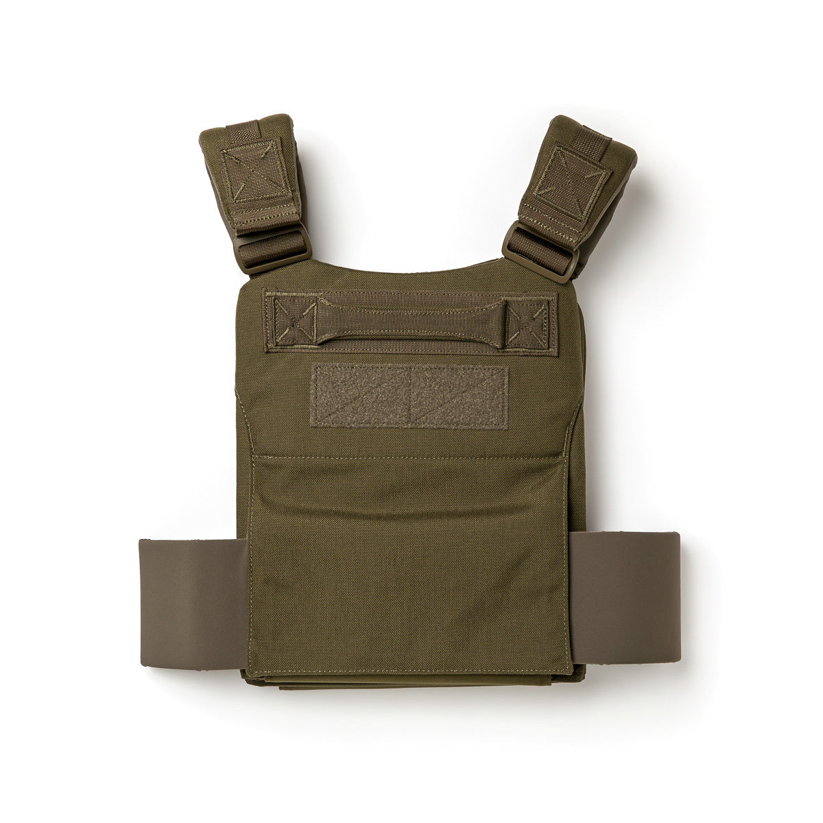 The Training Weight Vest 2.0 in olive green features adjustable shoulder straps and holds ruck plates for weighted workouts, shown against a white background.