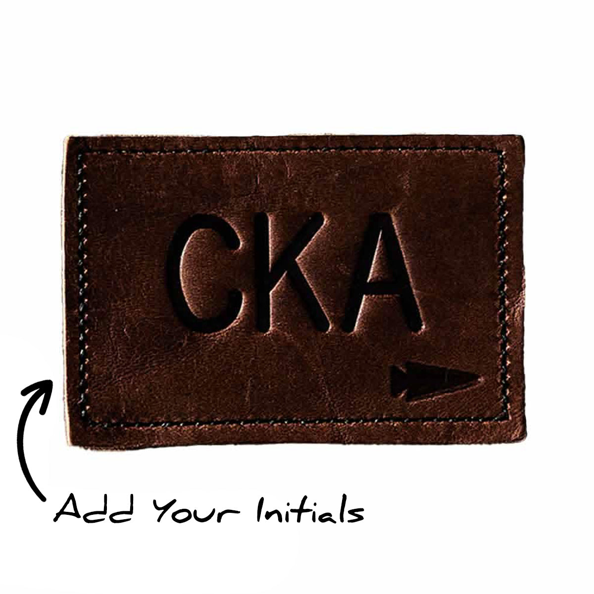 Customizable brown leather patch, embossed with 