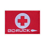 GORUCK red first aid patch with white cross and logo, durable rucking gear accessory